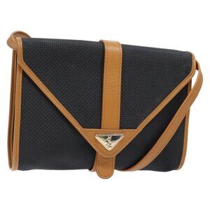 Authentic SAINT LAURENT Shoulder Bag PVC Leather Brown Gold